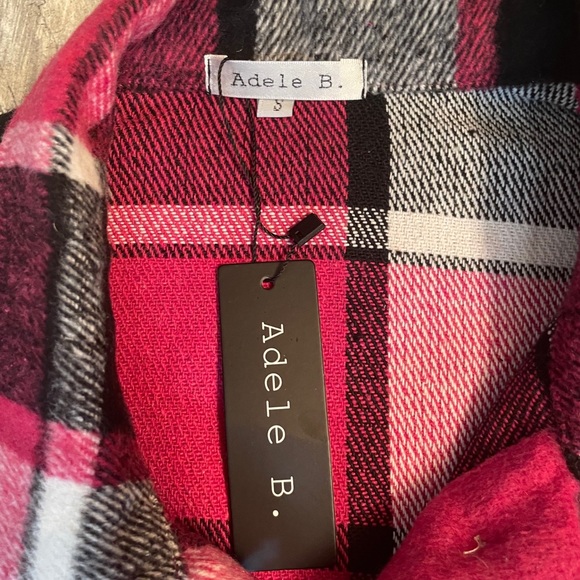 Adele B. Pink, White, Black Plaid Fleece “Shacket” - Picture 4 of 4